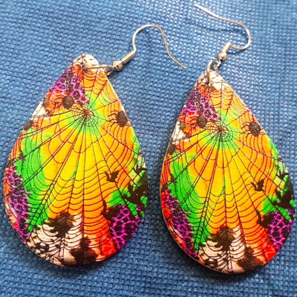 Halloween Cobweb Painted Ear Rings
